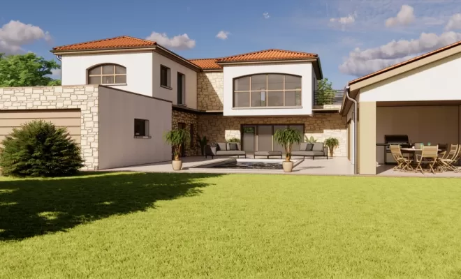 Construction d'une villa moderne en U avec piscine, Veauche, TB Maitrise d'Oeuvre