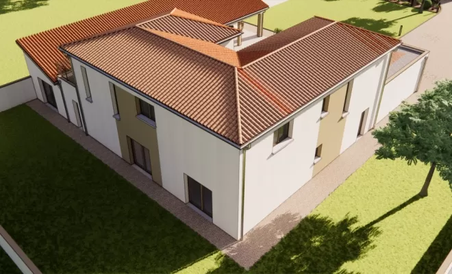 Construction d'une villa moderne en U avec piscine, Veauche, TB Maitrise d'Oeuvre
