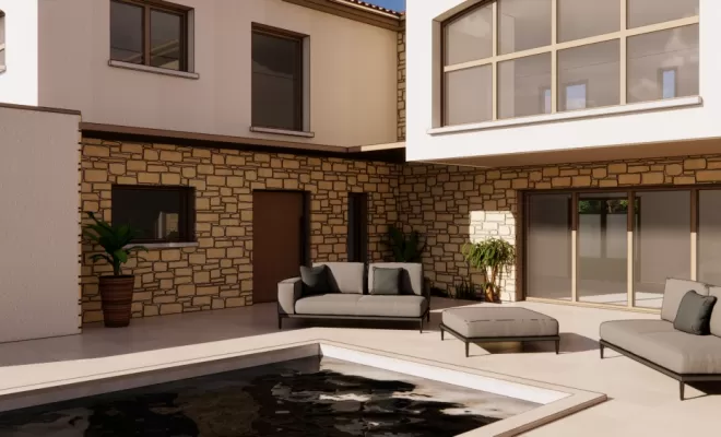 Construction d'une villa moderne en U avec piscine, Veauche, TB Maitrise d'Oeuvre